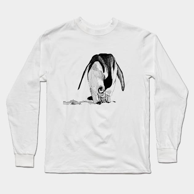 Emperor Penguin Ink Drawing Long Sleeve T-Shirt by Fireside Press